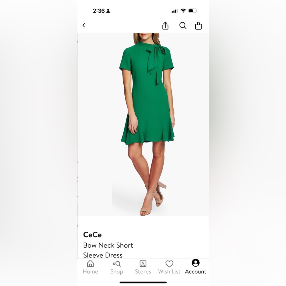 CeCe Emerald Bow-Tie Neck Short Sleeve Mini Dress
